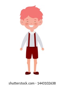 student boy standing smiling on white background