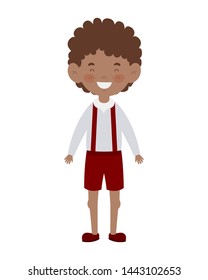 student boy standing smiling on white background