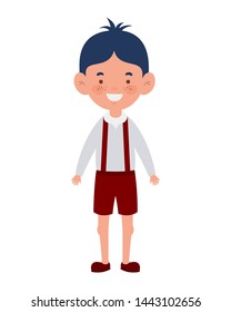 student boy standing smiling on white background