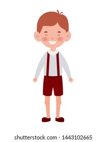 student boy standing smiling on white background