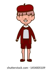 student boy standing smiling on white background