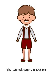 student boy standing smiling on white background