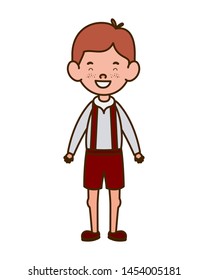 student boy standing smiling on white background