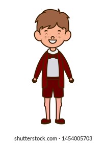 student boy standing smiling on white background