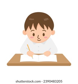 Estudiante estudiando o tomando un examen de ilustración vectorial. Haz los deberes. Los estudiantes van a la escuela. De vuelta a la escuela. Usada para imágenes educativas.