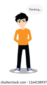 Student Boy Thinking. Cartoon Illustration.
