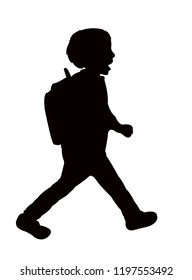 a student boy walking, silhouette vector