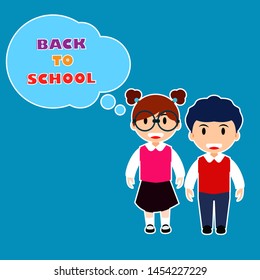 Student Boys and Girls  Back to School Drawings Written in Background - Vector Illustration
