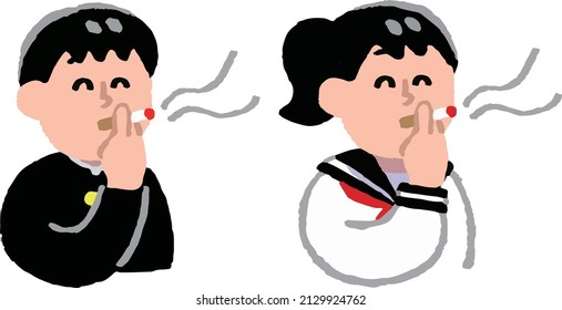 Student boys and girls smoking cigarettes