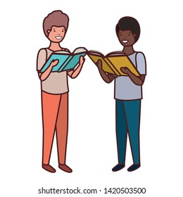 student boys with reading book in the hands