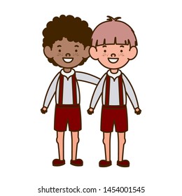 student boys standing smiling on white background