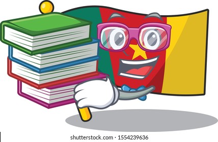 student bring book flag cameroon above the table cartoon