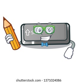 Student button shift on a keyboard mascot