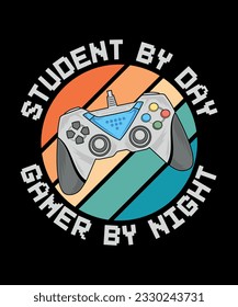 Student by day. Gamer by night v1, Gamer Shirt Online Gamer Gift, Geeky Gamer Gift Video Game T-Shirt Gamers Never Sleep Black