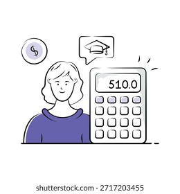 Estudiante calculando Tarifas de matrícula y gestionando pagos de préstamos educativos.