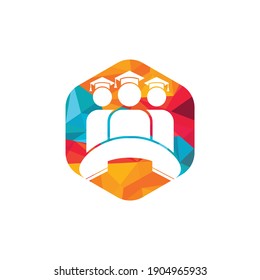 Student Call vector logo design template. Students and handset icon logo.	