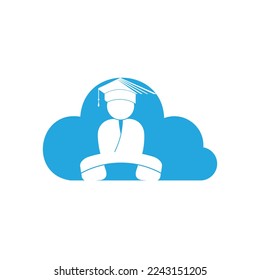 Student Call vector logo design template. Students and handset with cloud icon logo.	