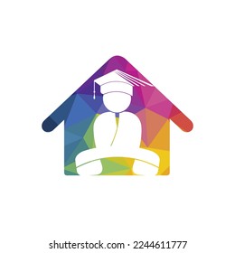 Student Call vector logo design template. Students and handset with home icon logo.
