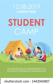 Student Camp Brochure Template. Outdoor Picnic Flyer, Booklet, Leaflet Concept With Flat Illustrations. Vector Page Layout For Magazine. Barbecue Party Advertising Invitation With Text Space