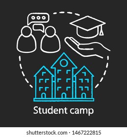Student camp chalk concept icon. Summer educational club, community. Sharing learning experience. College, university campus after class facility idea. Vector isolated chalkboard illustration
