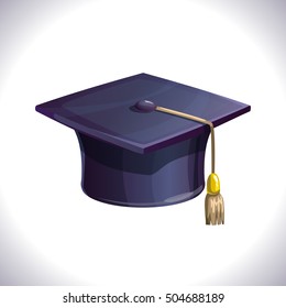 Student cap, isolated on white. Graduation master hat, vector icon. Cartoon style.
