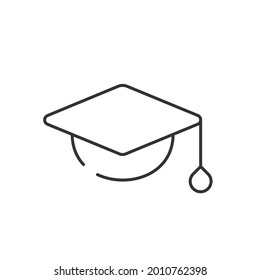 Student cap simple line art icon for web or apps. Isolated vector illustration. Symbol of education on white background.