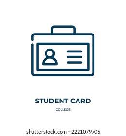 Student card icon. Linear vector illustration from college collection. Outline student card icon vector. Thin line symbol for use on web and mobile apps, logo, print media.