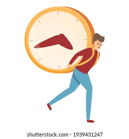 Student carrying large clock, School time management icon. Cartoon of School time management vector icon for web design isolated on white background
