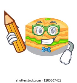 Student cartoon baklava on the wooden boards