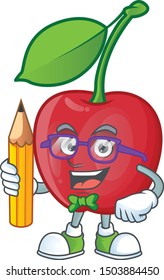 Student cartoon bing cherries on white background