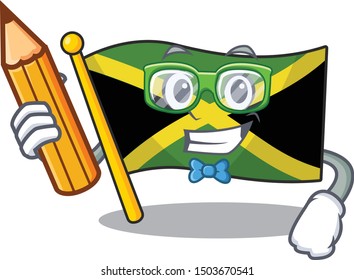 Student cartoon jamaica flag hoisted on mascot pole