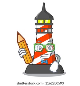 Student cartoon realistic red lighthouse building