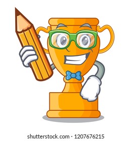 Student cartoon trophy cup with star on cyan
