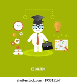 Student with cases goes to school. Education concept in flat design