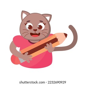 student cat with school pencil