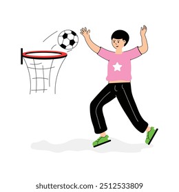 A student celebrating after scoring a goal in a sport, playing at school
