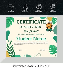 Certificado Estudantil de Conquista - Projeto Colorido de Borda Folha
