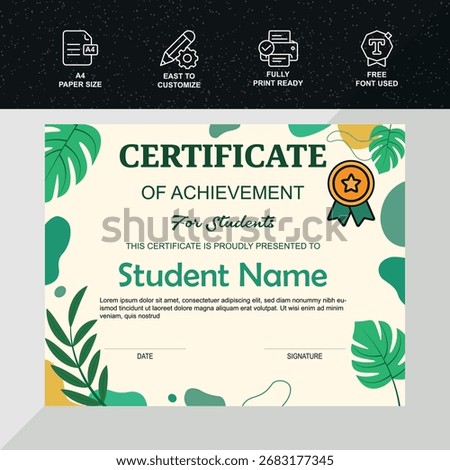 Student Certificate of Achievement – Colorful Leaf Border Design
