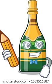 Student champagne bottle poured in cartoon glasses