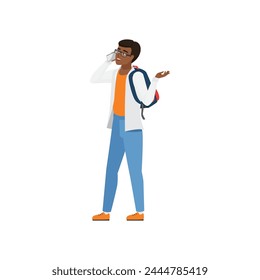 Student character calling on phone. Student boy talking on smartphone flat vector illustration