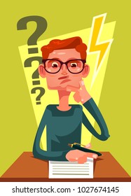 Student character can not solve task. Vector flat cartoon illustration 