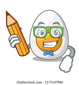 Student character hard boiled egg ready to eat
