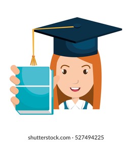 student character with hat graduation and book