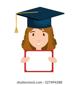 student character with hat graduation and diploma