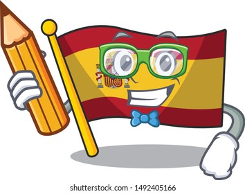 Student character spain flag is stored cartoon drawer