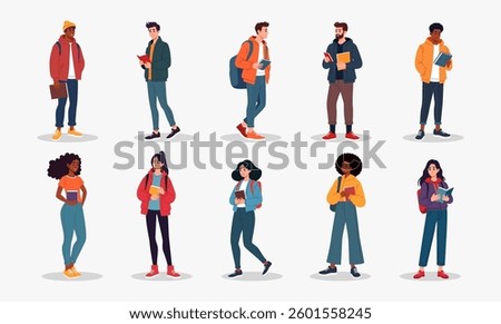 Student character with vector illustration holding a book