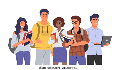 Student character vector. People with books and backpacks.