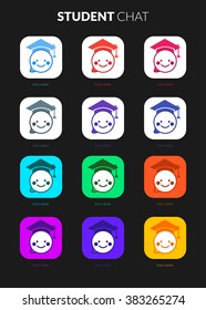 Student Chat icons set for icon application mobile or button main screen phone. Colorful vector flat style design template with drop shadow on dark grey background.