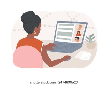 Student chat isolated cartoon vector illustrations. Girl greeting her colleagues via video conference, fellow students chat, online degree, distance learning, virtual education vector cartoon.