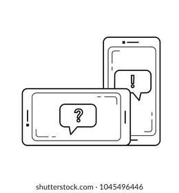 Icono de la línea vectorial de chat estudiantil aislado en fondo blanco. Smartphones con icono de línea de chat para infografía, sitio web o aplicación.